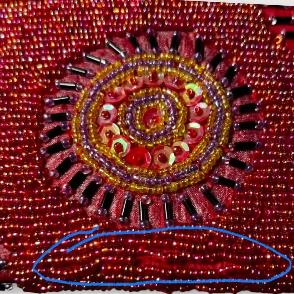 Unbranded Beaded Red Zip Top Satin Inside Clutch Purse Change Purse